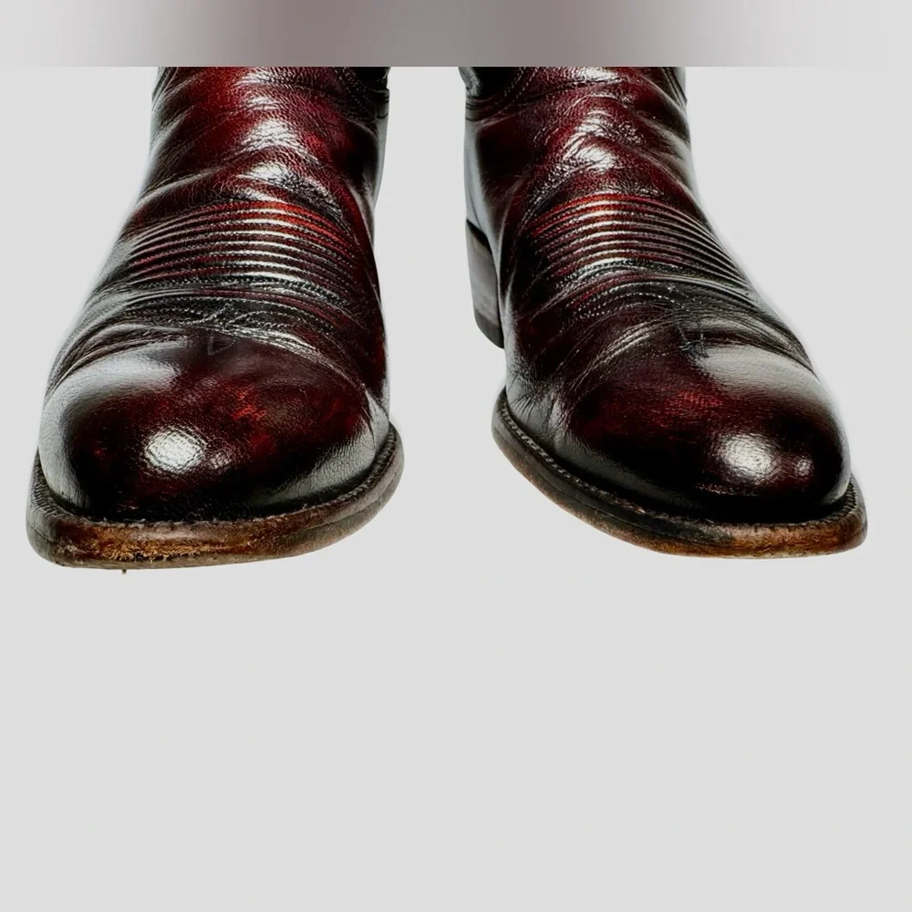 Lucchese Womens Boots Size 10.5 Black Cherry Vintage Goat Skin Leather Knee High - Picture 5 of 13